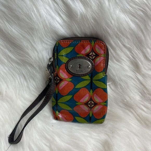 Fossil Key-Per small wristlet multi color floral prints top zipper - Picture 1 of 7